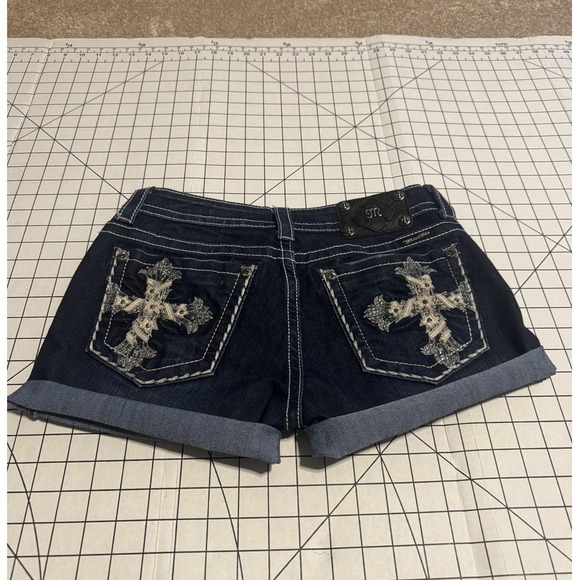 Miss Me Pants - Miss Me Shorts Womens 29 Blue Denim Cuffed Hot Pants Rhinestone JP5445T2